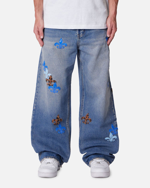 MNML Ultra Baggy Fleur Patch Jeans Blue
