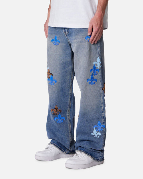 MNML Ultra Baggy Fleur Patch Jeans Blue