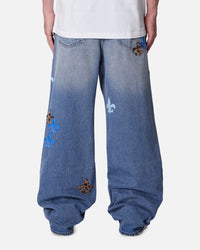 MNML Ultra Baggy Fleur Patch Jeans Blue