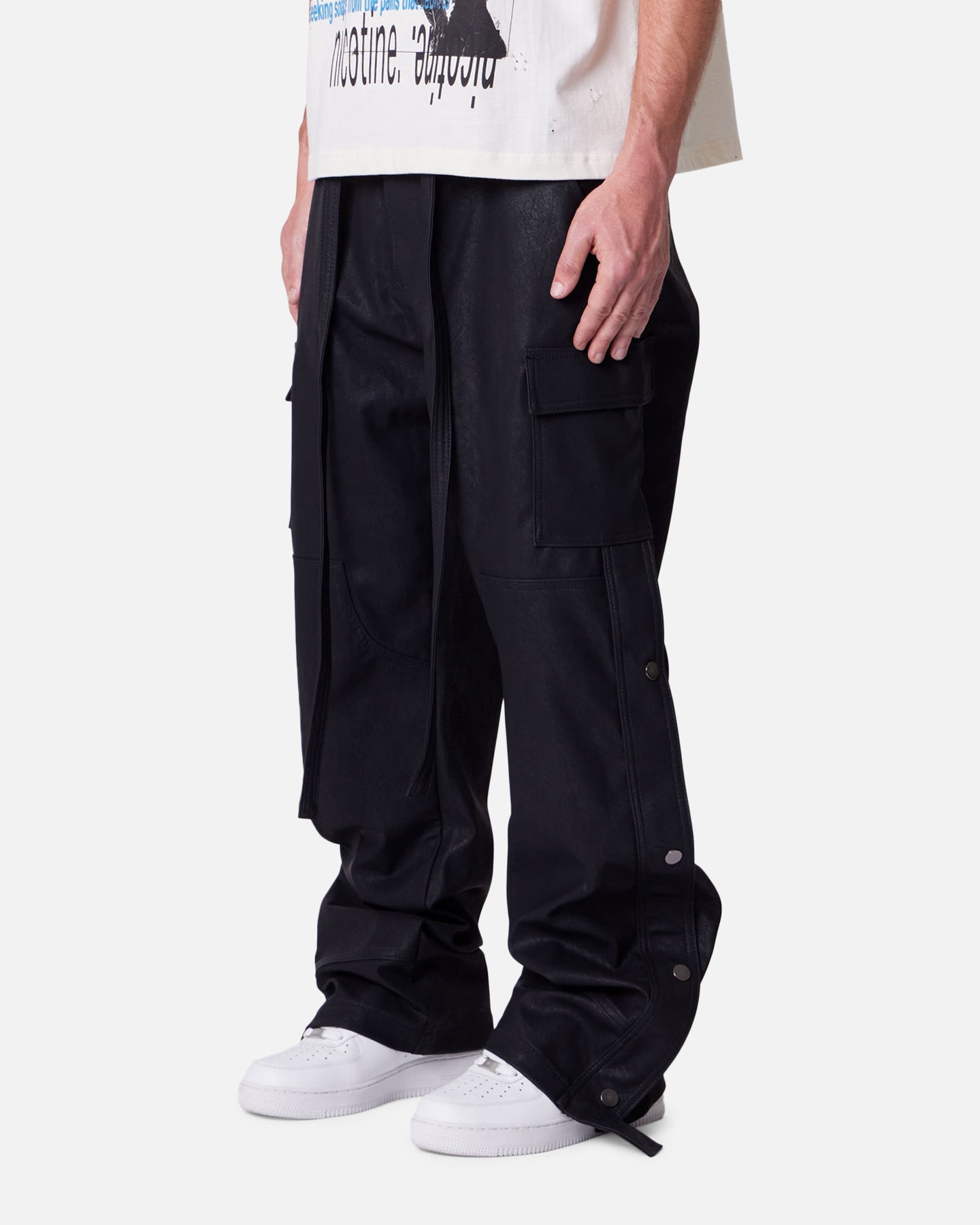 MNML Straight Leather Snap Zipper Cargo Pants Black | Culture Kings US