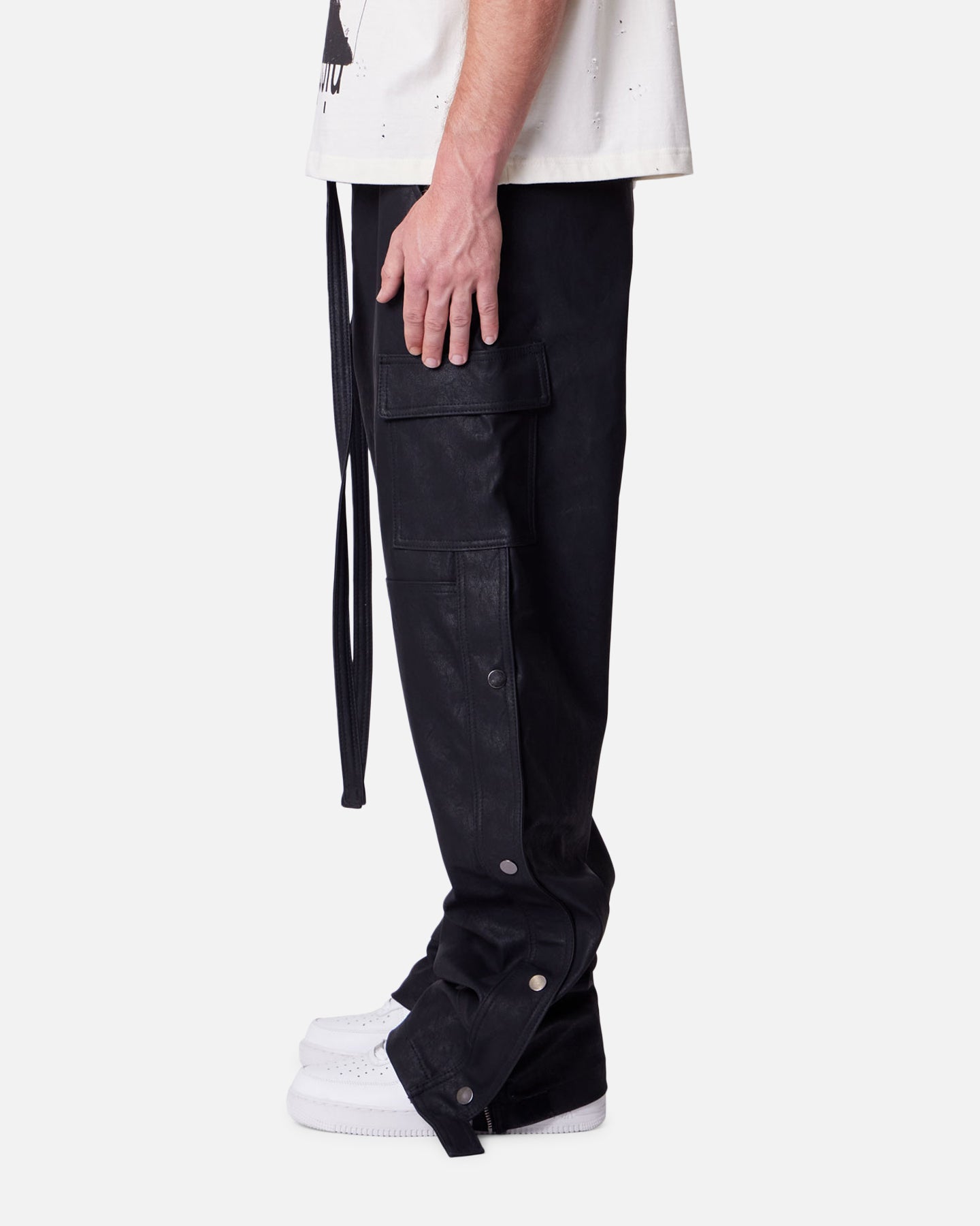 MNML Straight Leather Snap Zipper Cargo Pants Black | Culture Kings US