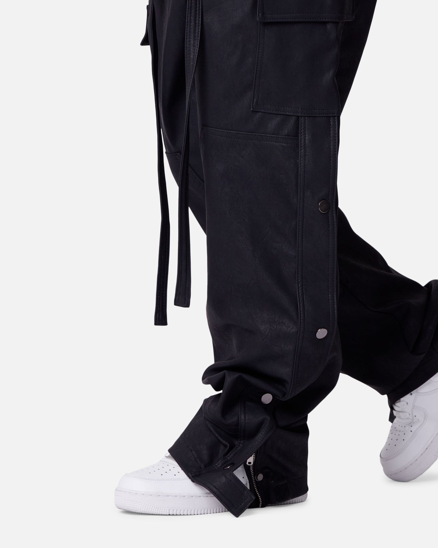 MNML Straight Leather Snap Zipper Cargo Pants Black | Culture Kings US