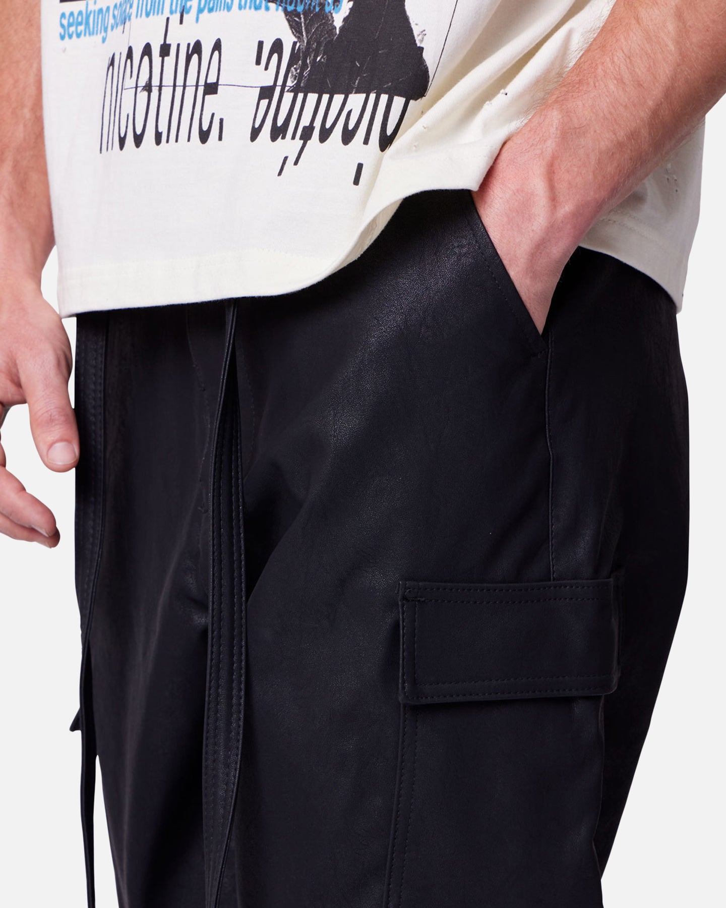 MNML Straight Leather Snap Zipper Cargo Pants Black | Culture Kings US