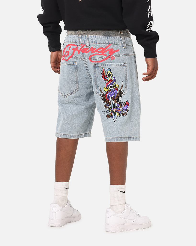 Ed Hardy Double Waist Camo Jorts Mid Blue Denim | Culture Kings US