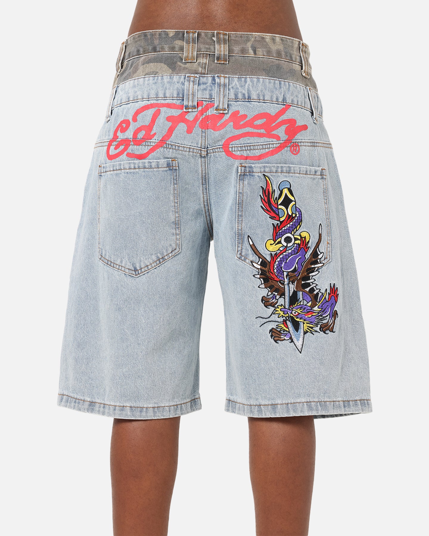 00s UMBRO ジャージ デサント製 迷彩 ジャガード ストリート Y2K Ed Hardy Double Waist Camo Jorts Mid Blue Denim | Culture Kings US