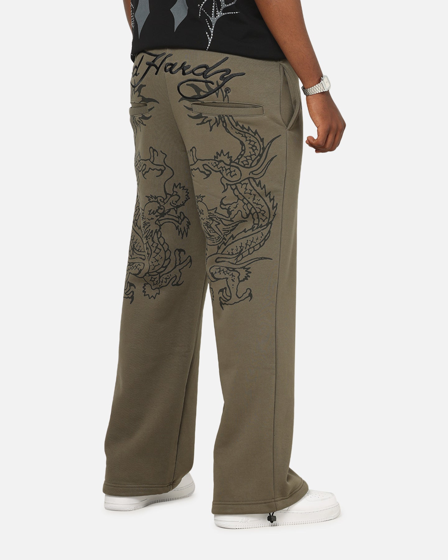 Ed Hardy Dragon Trackpants Washed Olive | Culture Kings US