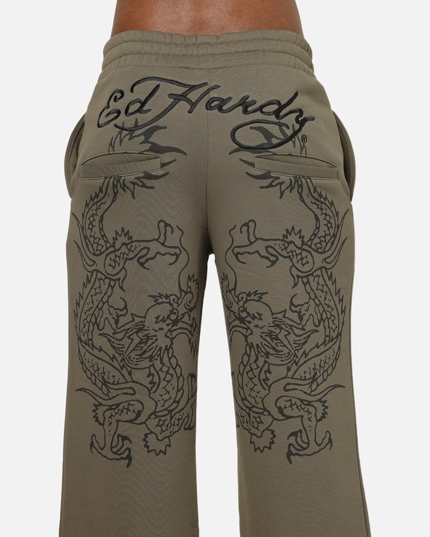 Ed Hardy Dragon Trackpants Washed Olive | Culture Kings US
