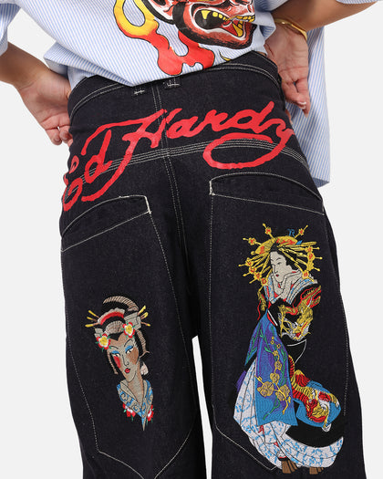 Ed Hardy Ultra Wide Leg Denim Jeans Indigo