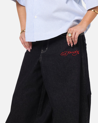 Ed Hardy Ultra Wide Leg Denim Jeans Indigo