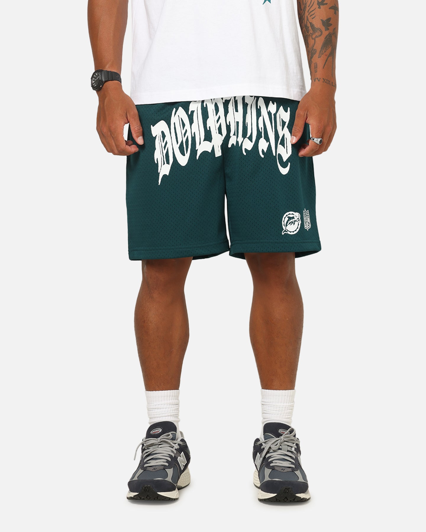 Mitchell & Ness Miami Dolphins Stars & Text Mesh Shorts Deep Sea