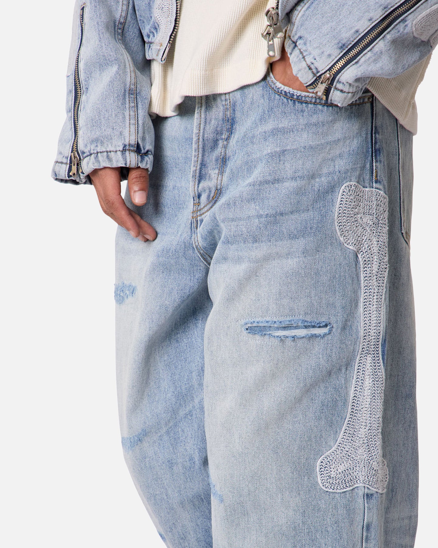 mnml骨プリント MNML Skeleton Baggy Denim Jeans Washed Blue | Culture Kings US