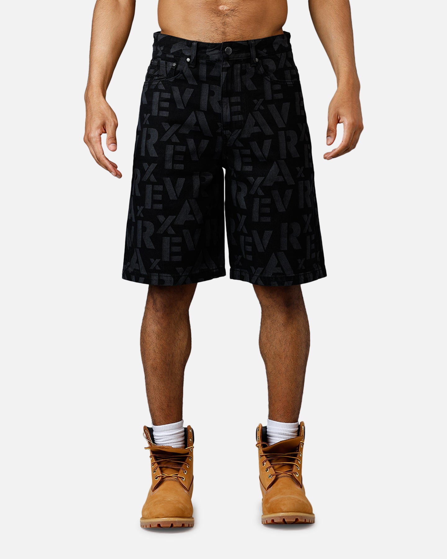 メンズウェア V12 LX ALL LETTER SHORTS Avirex Monogram Denim Shorts Black | Culture Kings US