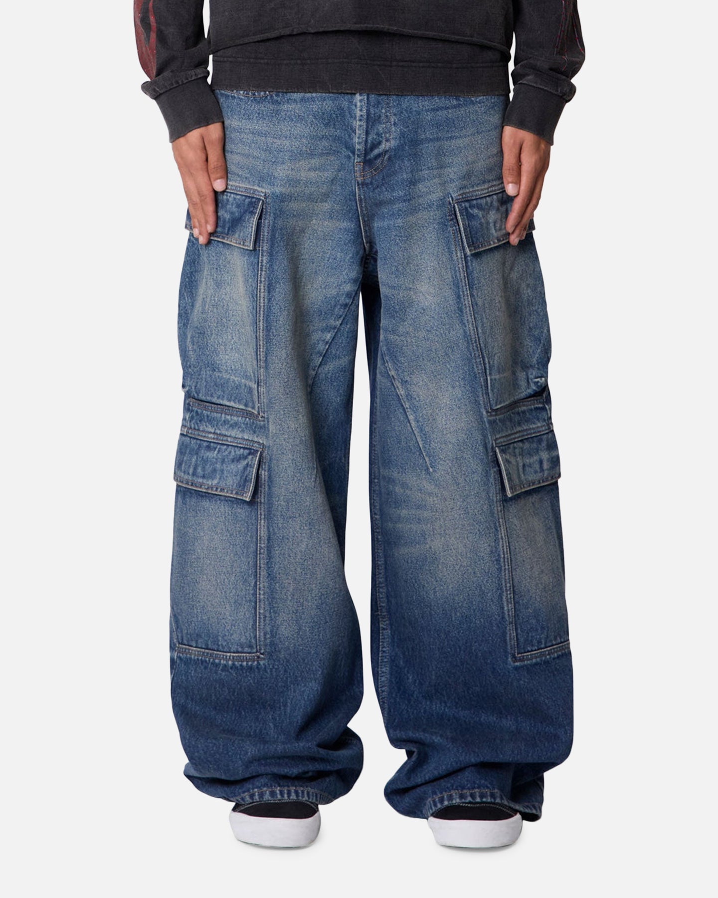 MNML Baggy Cargo Denim Pants Blue | Culture Kings US