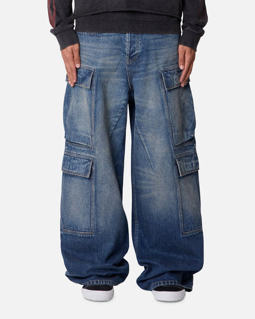 MNML Baggy Cargo Denim Pants Blue