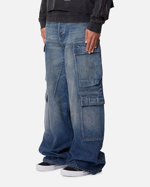MNML Baggy Cargo Denim Pants Blue