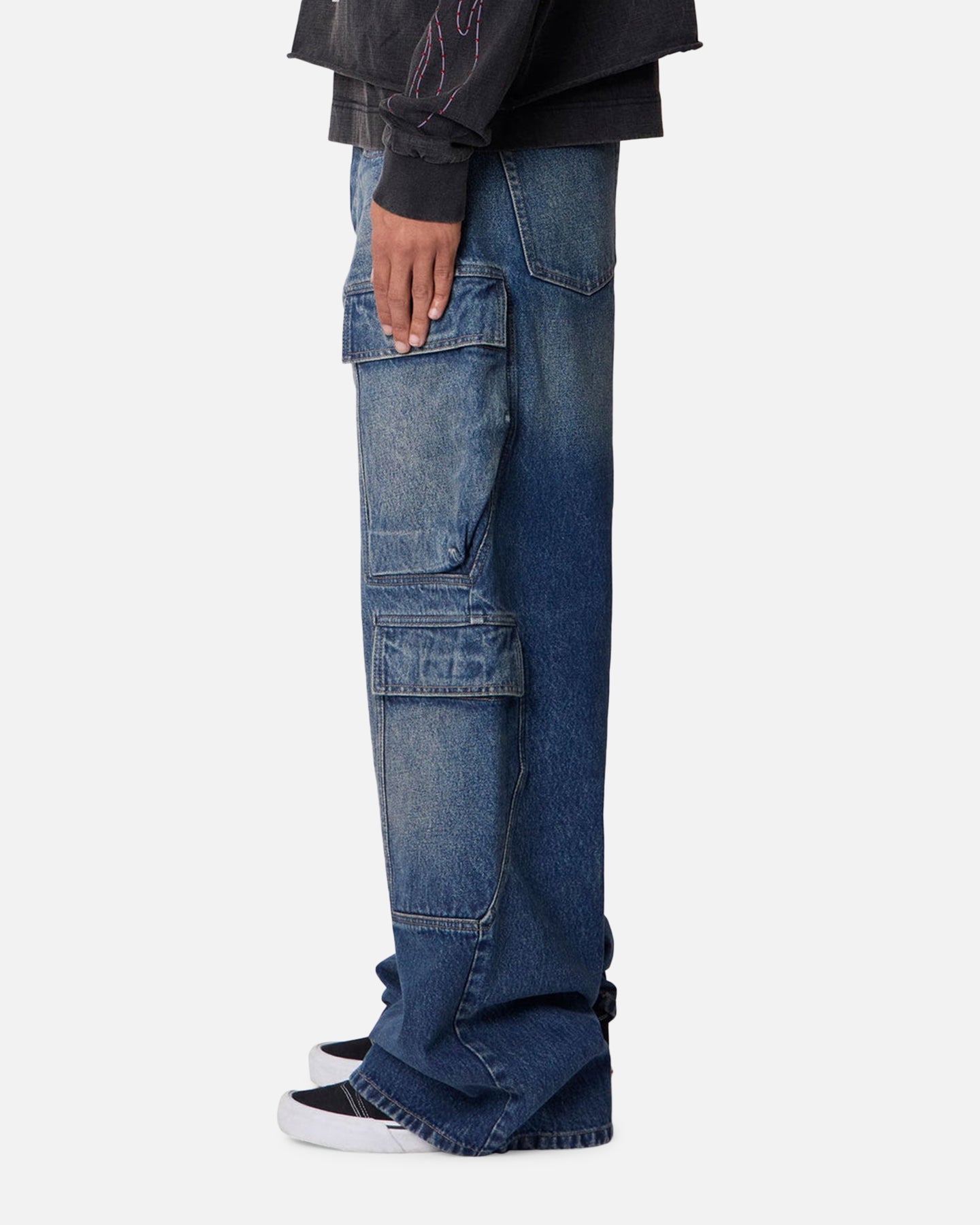 MNML Baggy Cargo Denim Pants Blue | Culture Kings US