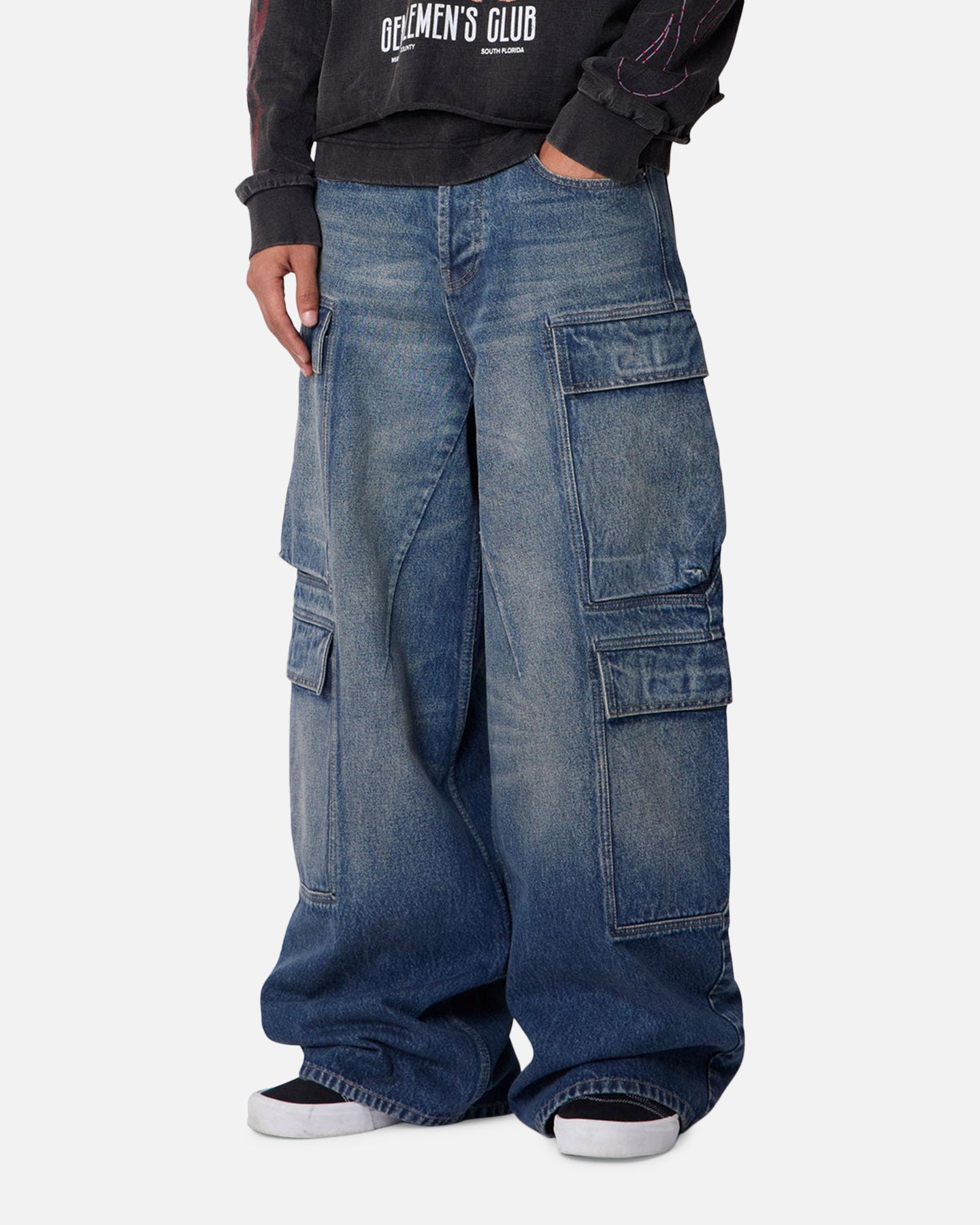MNML Baggy Cargo Denim Pants Blue | Culture Kings US