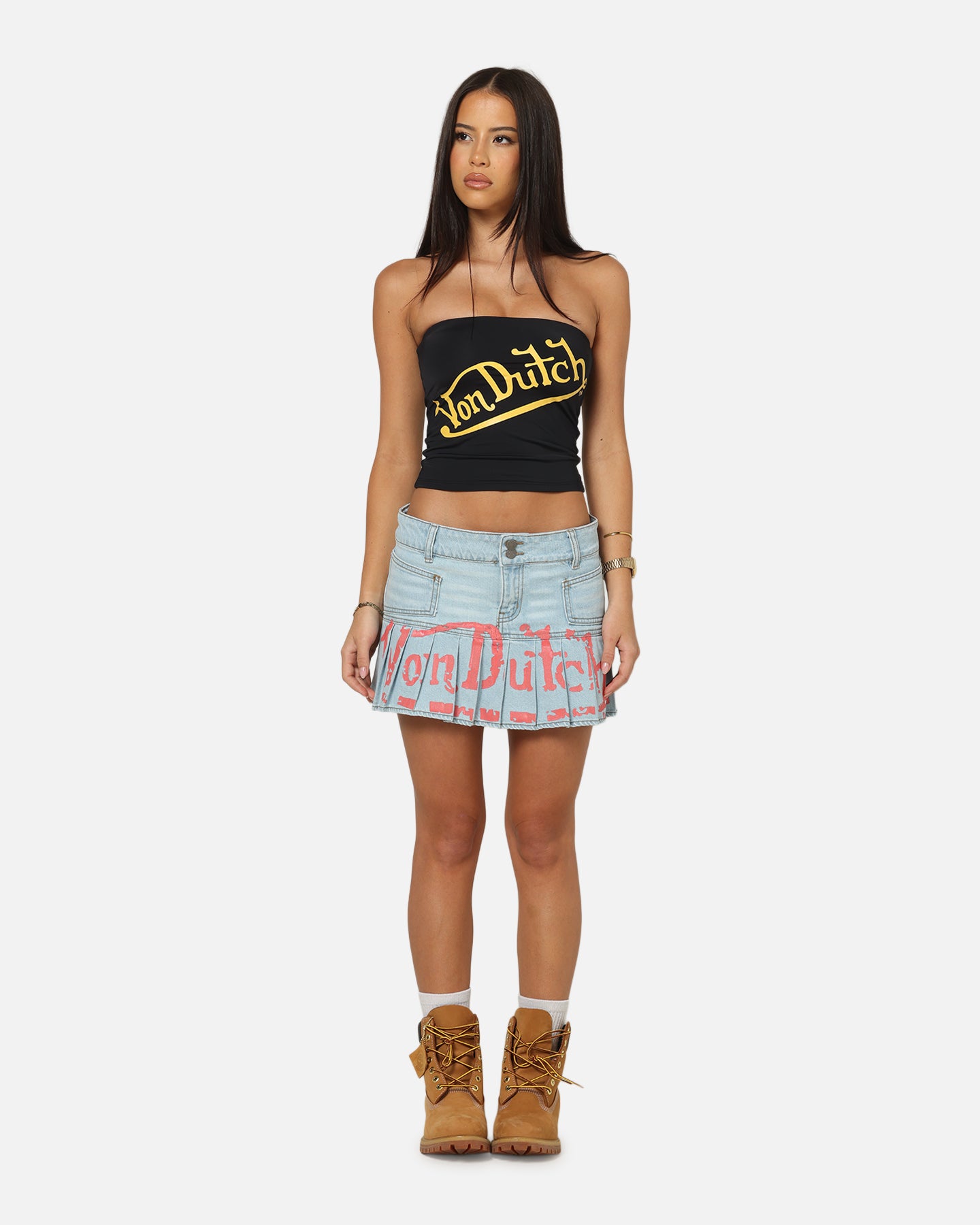 Von Dutch Women's Denim Mini Skirt Washed Light Blue | Culture