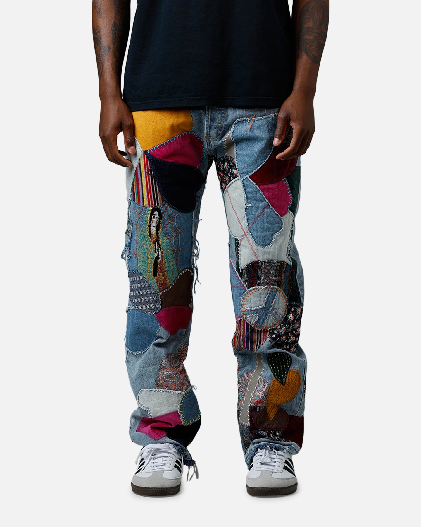 MNML V647 Baggy Patchwork Denim Jeans Blue Multi | Culture Kings US