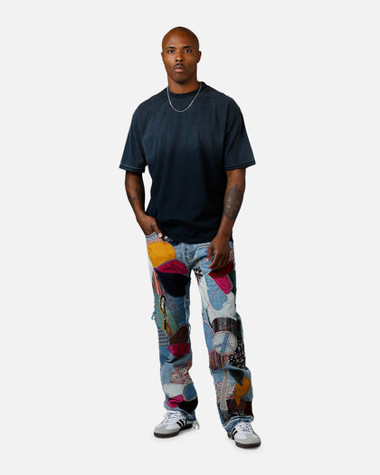 MNML V647 Baggy Patchwork Denim Jeans Blue Multi