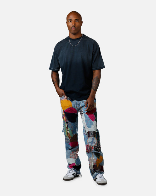 MNML V647 Baggy Patchwork Denim Jeans Blue Multi