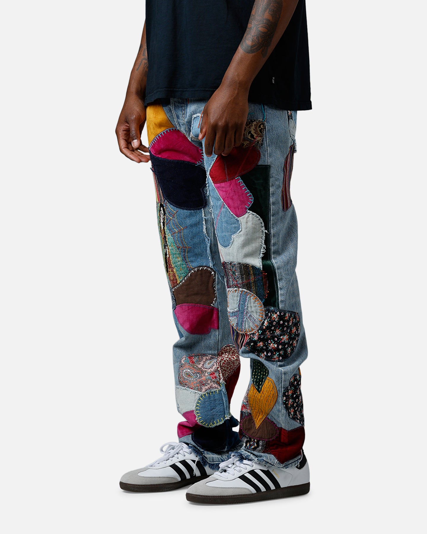 MNML V647 Baggy Patchwork Denim Jeans Blue Multi | Culture Kings US