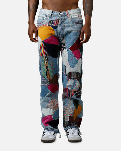 MNML V647 Baggy Patchwork Denim Jeans Blue Multi