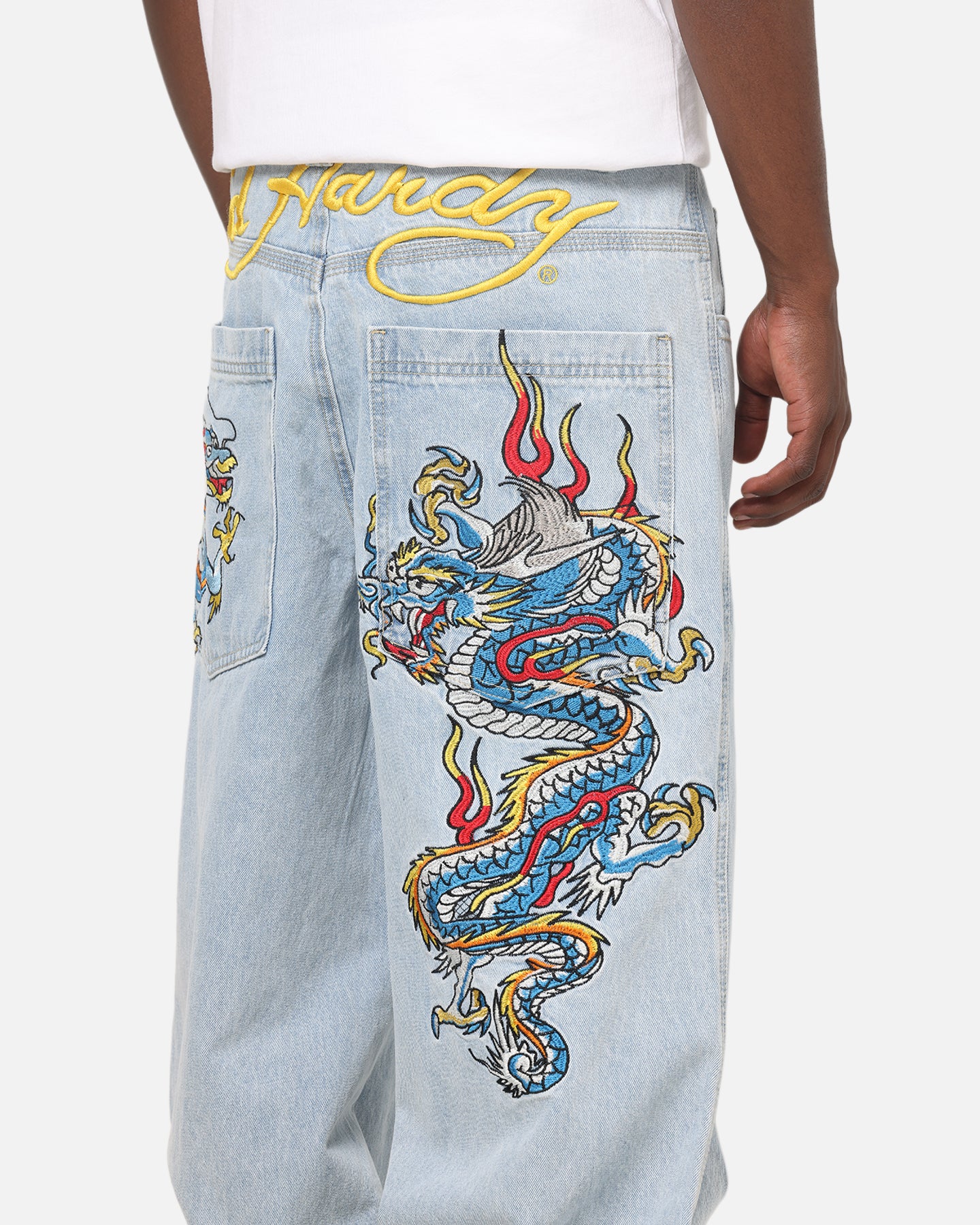 Ed Hardy Dragon Ultra Wide Leg Jeans Light Wash Blue | Culture