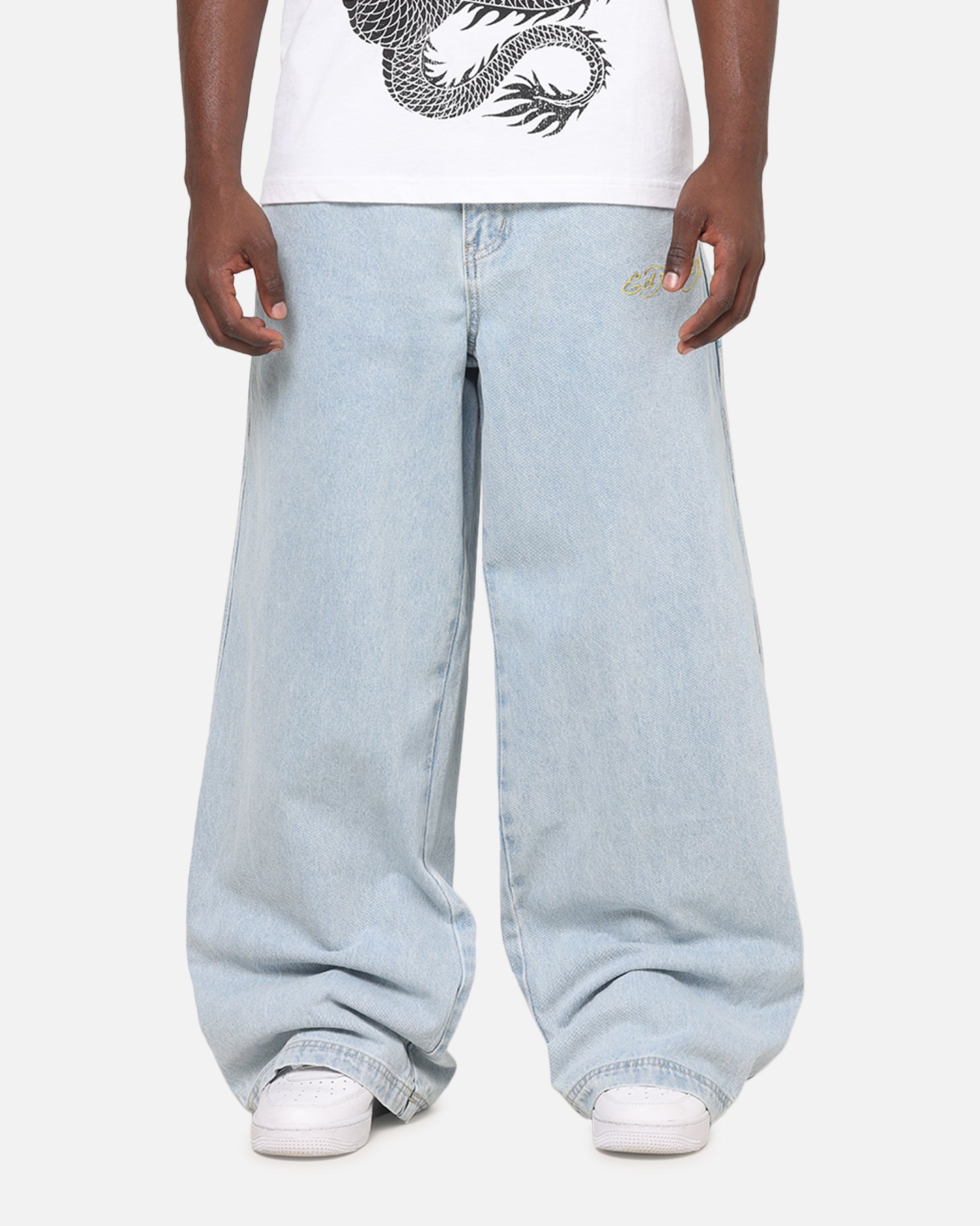 Ed Hardy Dragon Ultra Wide Leg Jeans Light Wash Blue | Culture