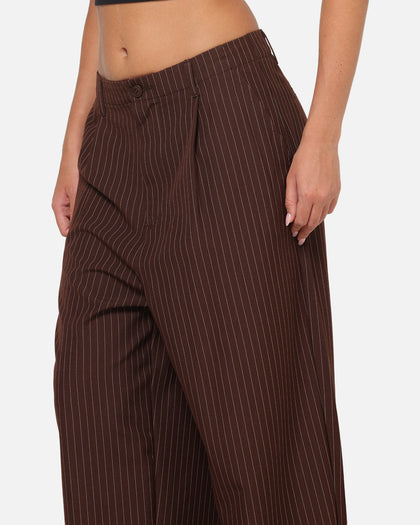 Carre Heritage Pleated Pants Brown Pinstripe