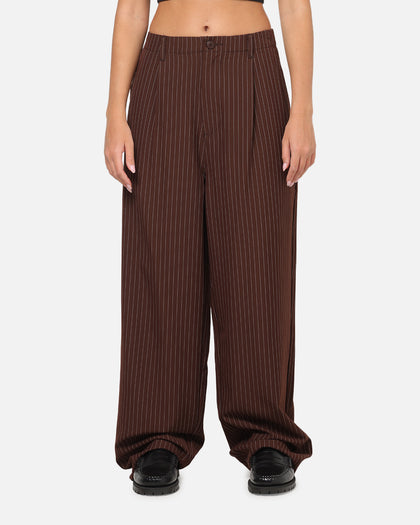 Carre Heritage Pleated Pants Brown Pinstripe