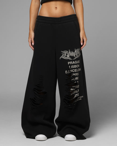 Loiter Destruct Sweat Pants Washed Black