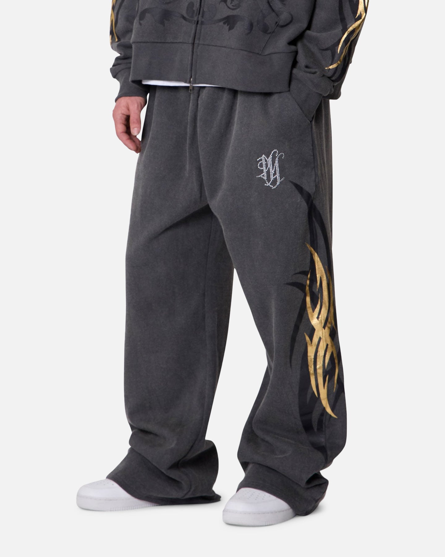 MNML Gold Foil Tribal Sweatpants Washed Black | Culture Kings US