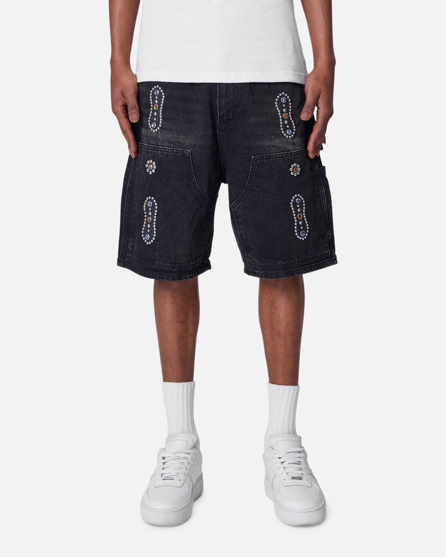MNML Double Western Jewel Denim Shorts Washed Black | Culture Kings US