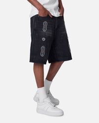 MNML Double Western Jewel Denim Shorts Washed Black