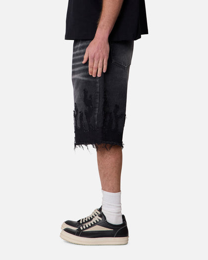 MNML Baggy Flame Denim Shorts Black