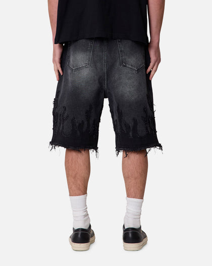 MNML Baggy Flame Denim Shorts Black