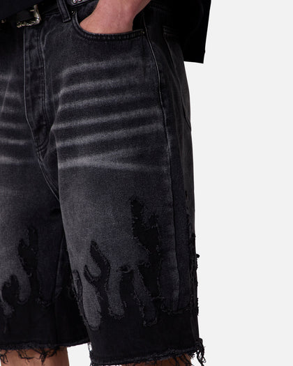 MNML Baggy Flame Denim Shorts Black
