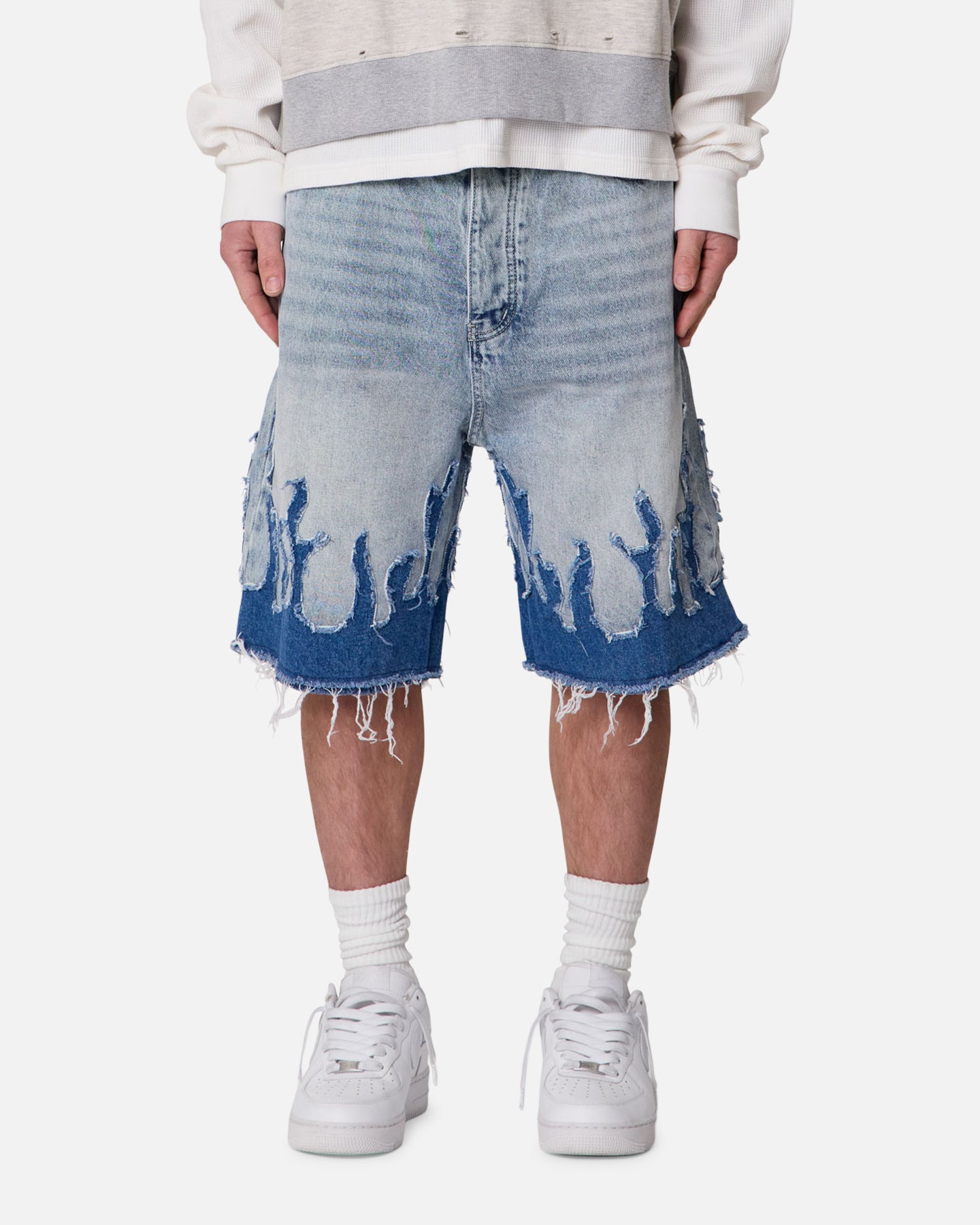 MNML Baggy Flame Denim Shorts Blue | Culture Kings US
