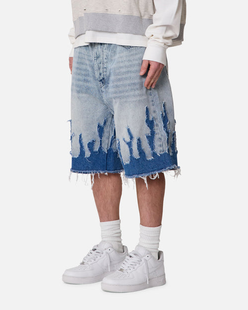 MNML Baggy Flame Denim Shorts Blue