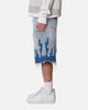 MNML Baggy Flame Denim Shorts Blue