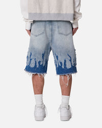 MNML Baggy Flame Denim Shorts Blue