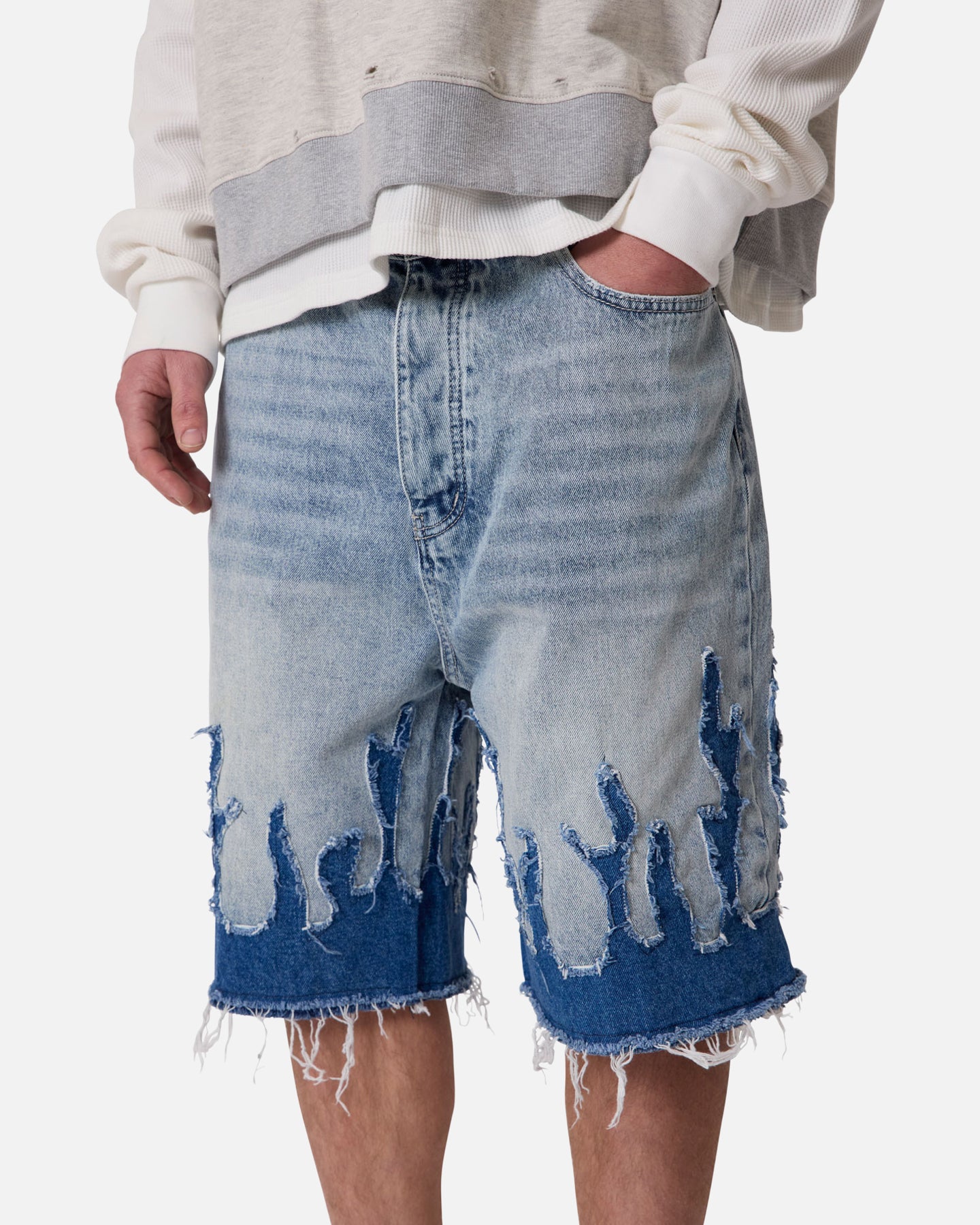 MNML Baggy Flame Denim Shorts Blue | Culture Kings US