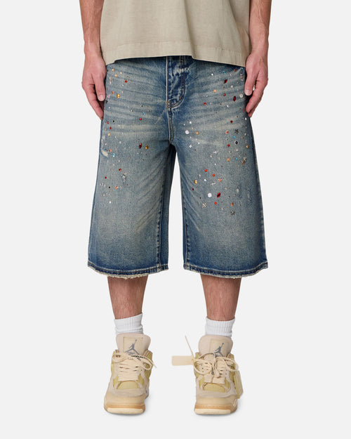 MNML Ultrabaggy Crystal Denim Shorts Blue