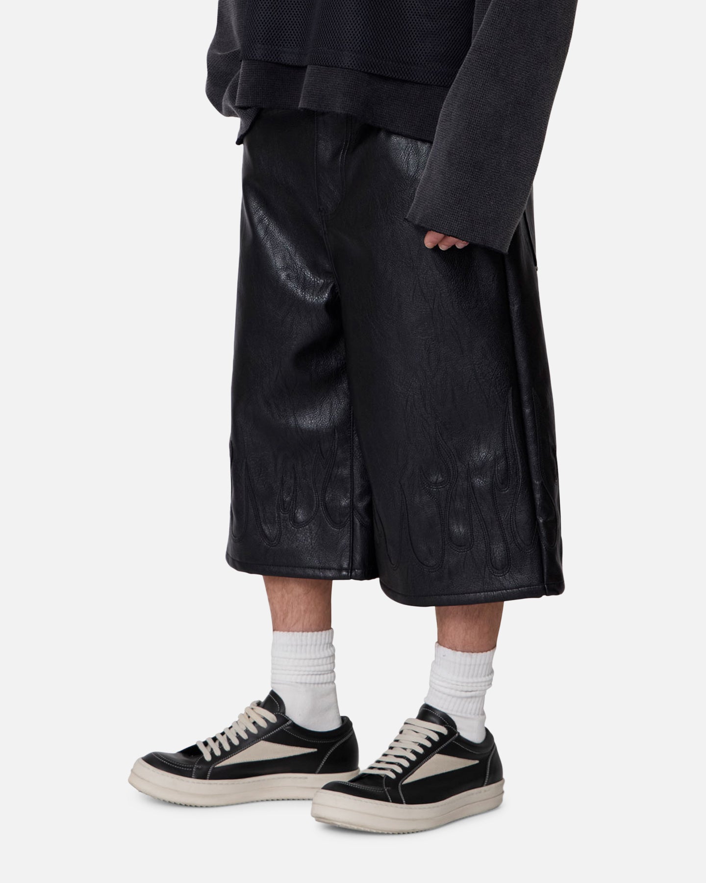 MNML Ultra Baggy Leather Flame Shorts Black | Culture Kings US