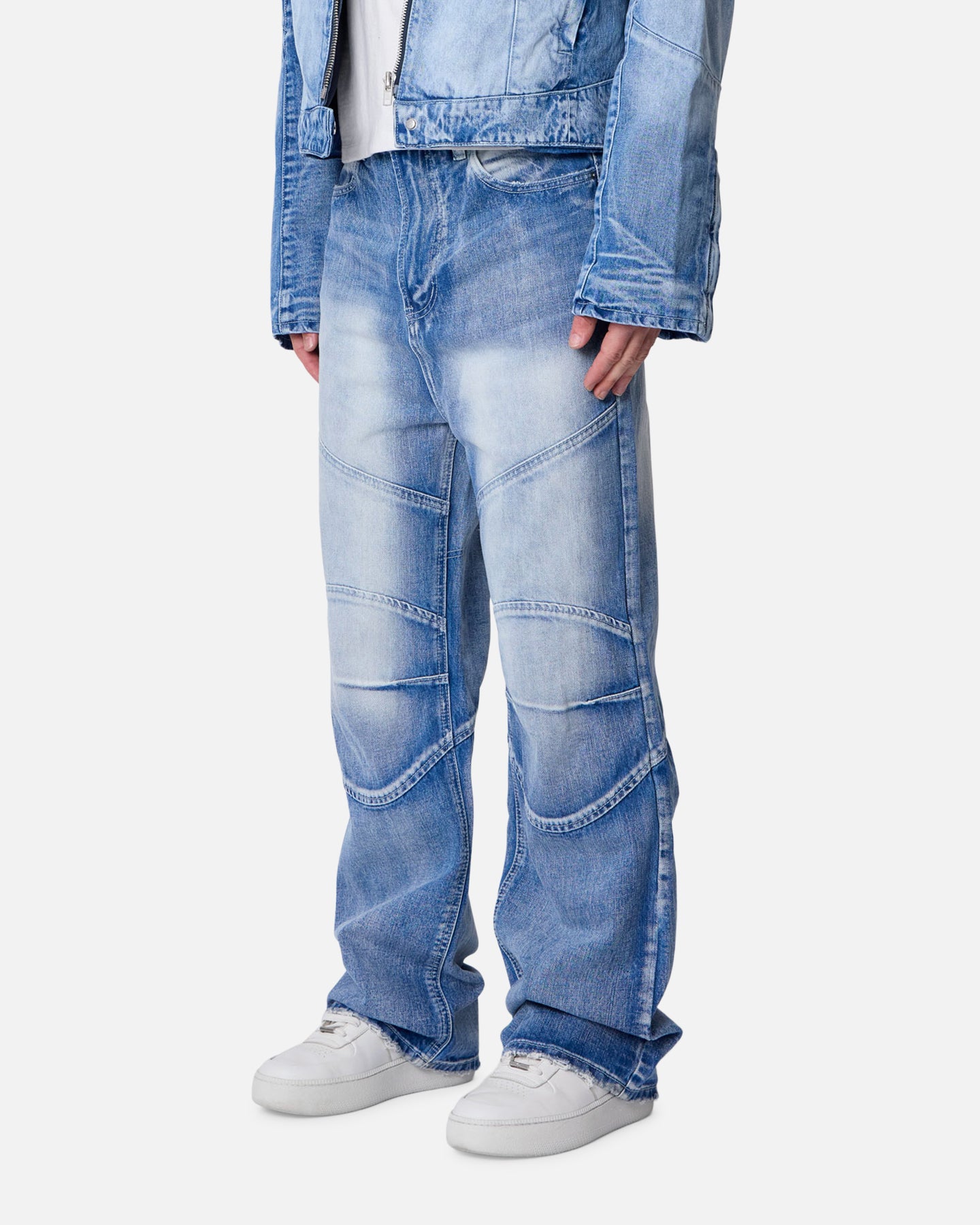 MNML Panelled Moto Denim Jeans Washed Blue | Culture Kings US