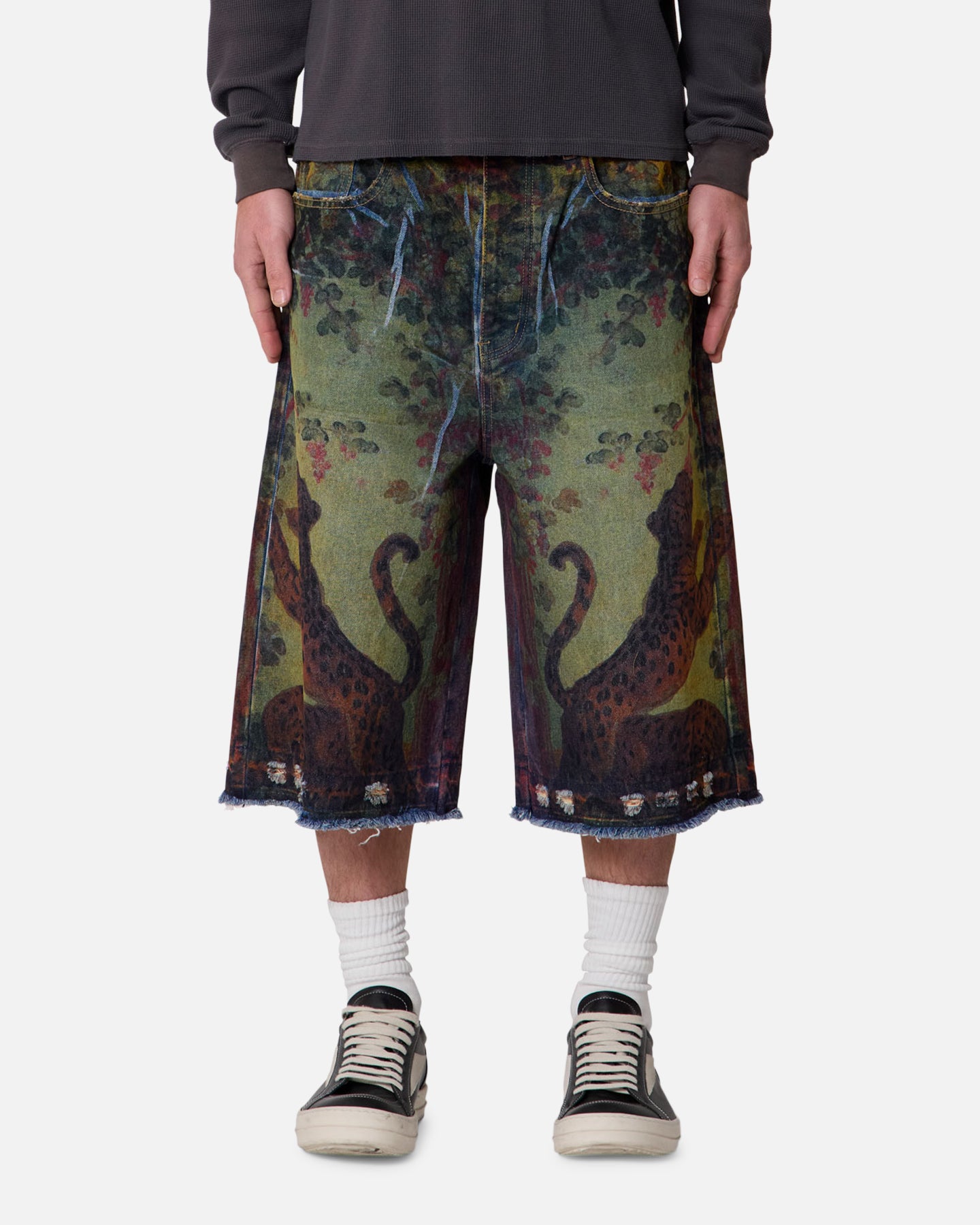 MNML Ultra Baggy Leopard Denim Shorts Multi | Culture Kings US