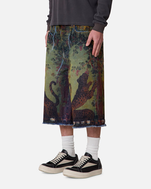 MNML Ultra Baggy Leopard Denim Shorts Multi