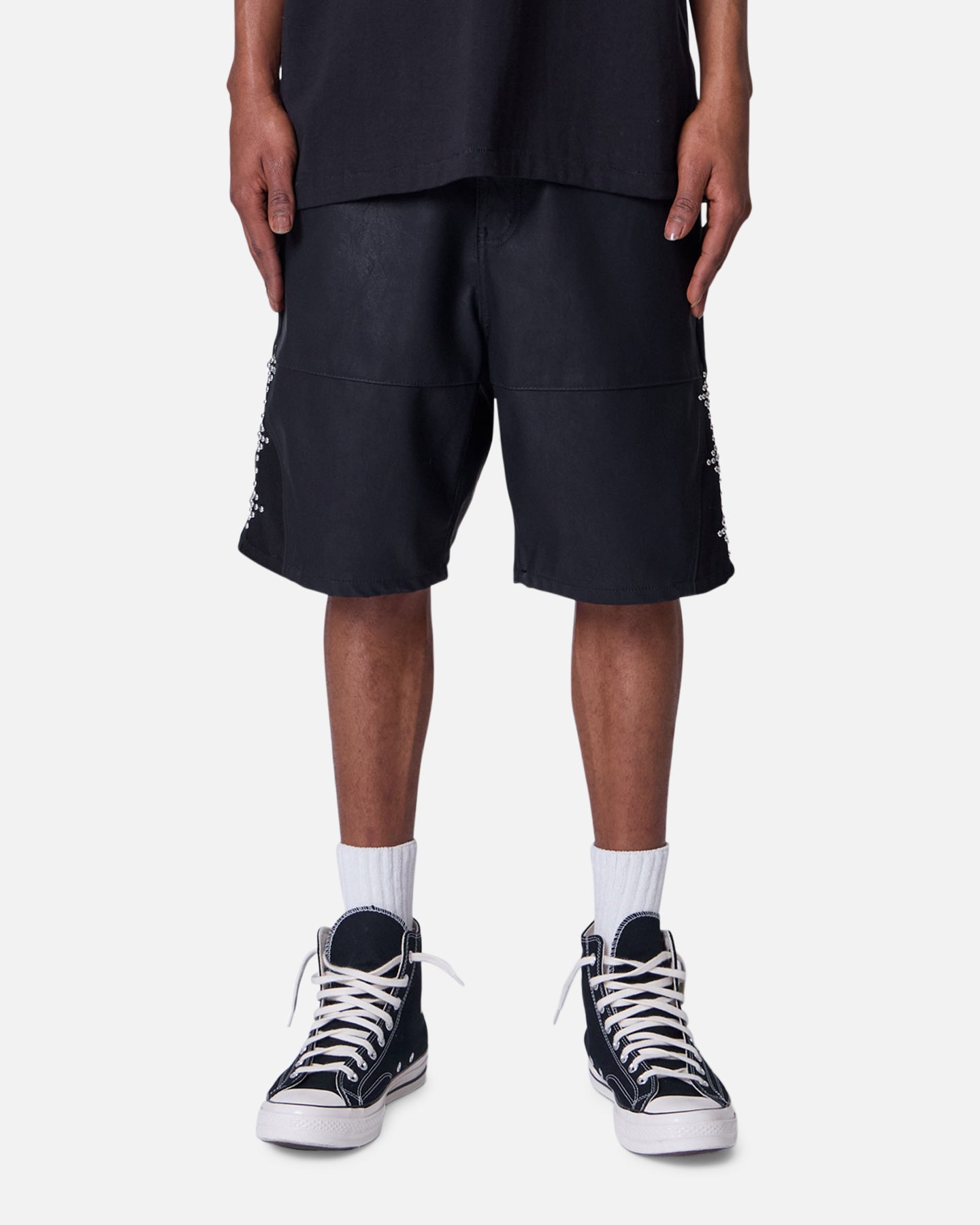 MNML Ultra Baggy Stud Leather Shorts Black | Culture Kings US