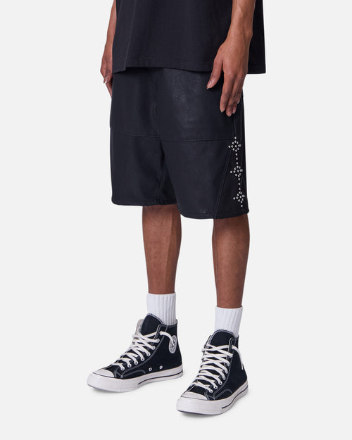MNML Ultra Baggy Stud Leather Shorts Black